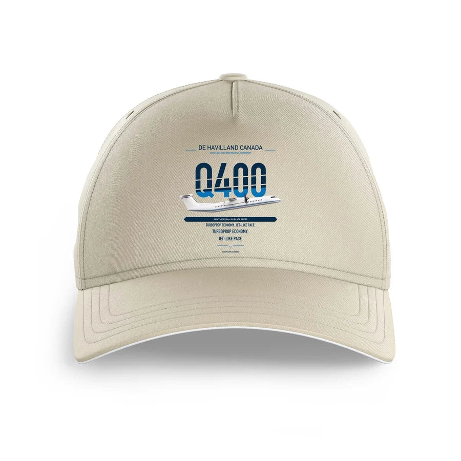 De Havilland Dash 8-400 design on beige printed hat