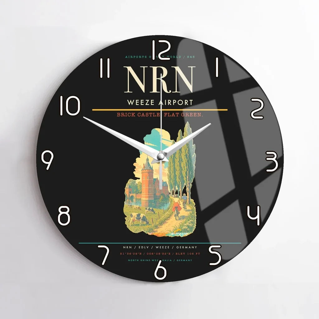 Weeze Airport (NRN) design on black no frame wall clock