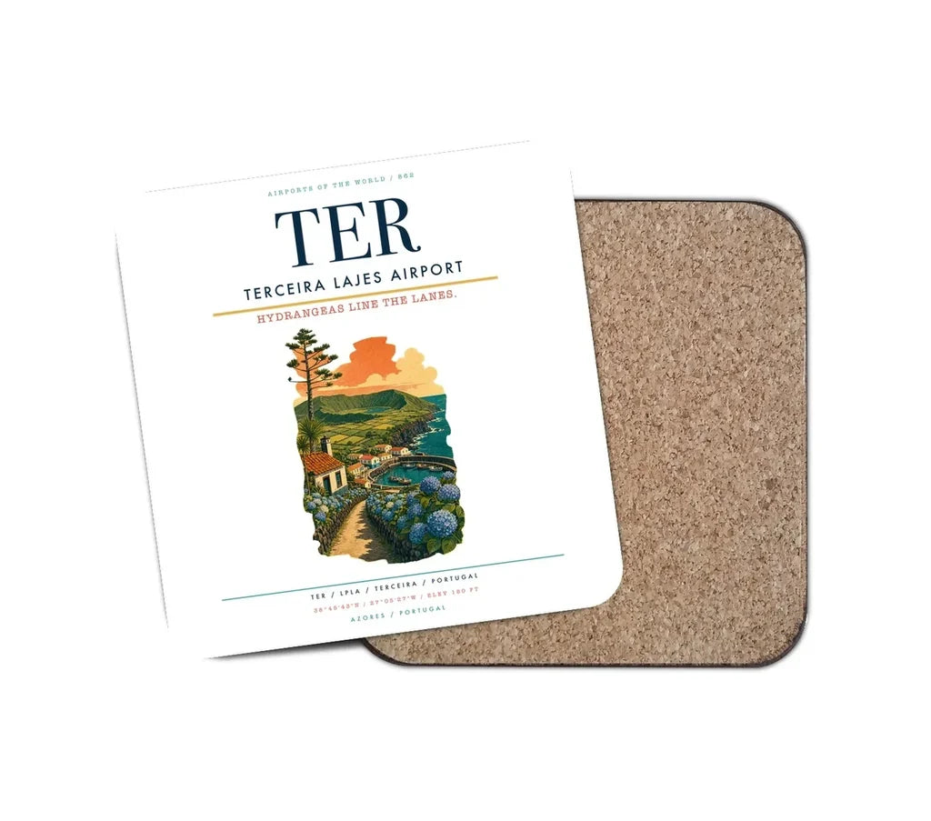 Terceira Lajes Airport (TER) design on white 1 piece coaster