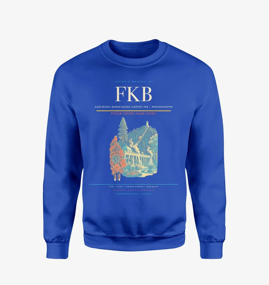 Karlsruhe–Baden-Baden Airport (FKB) design on blue sweatshirt