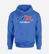 Thumbnail for Rex Airlines logo printed on blue hoodie