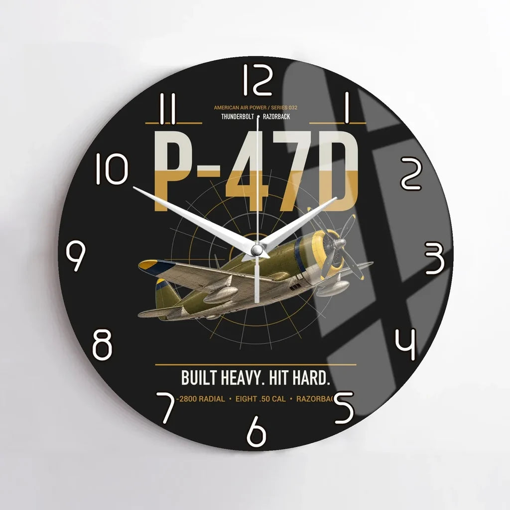 P-47D Thunderbolt Razorback design on black no frame wall clock