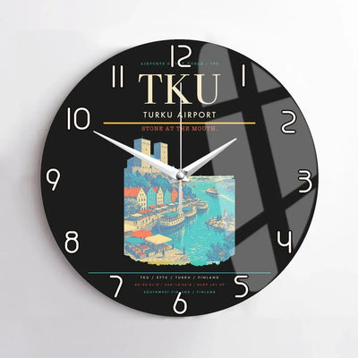 Turku Airport (TKU) design on black no frame wall clock