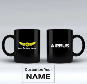 Airbus & Text Black Mugs