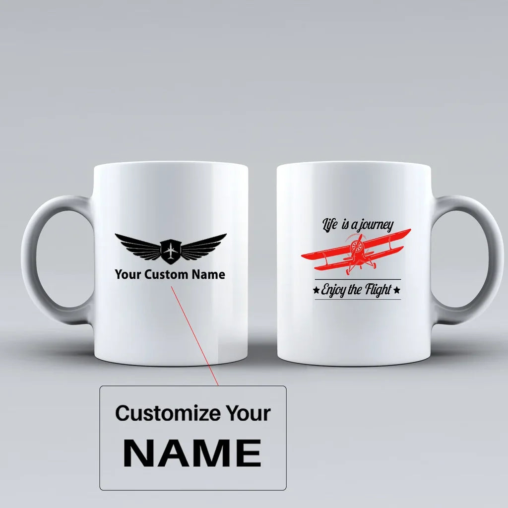 Life is a journey Enjoy the Flight Ceramic White aviation design on ceramic mug, premium ceramic with glazed finish.