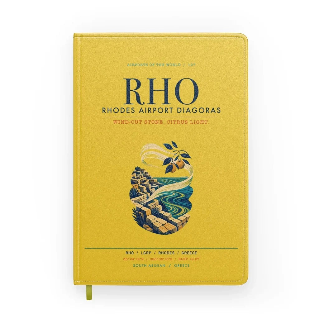 Rhodes Airport Diagoras (RHO) design on yellow notebook