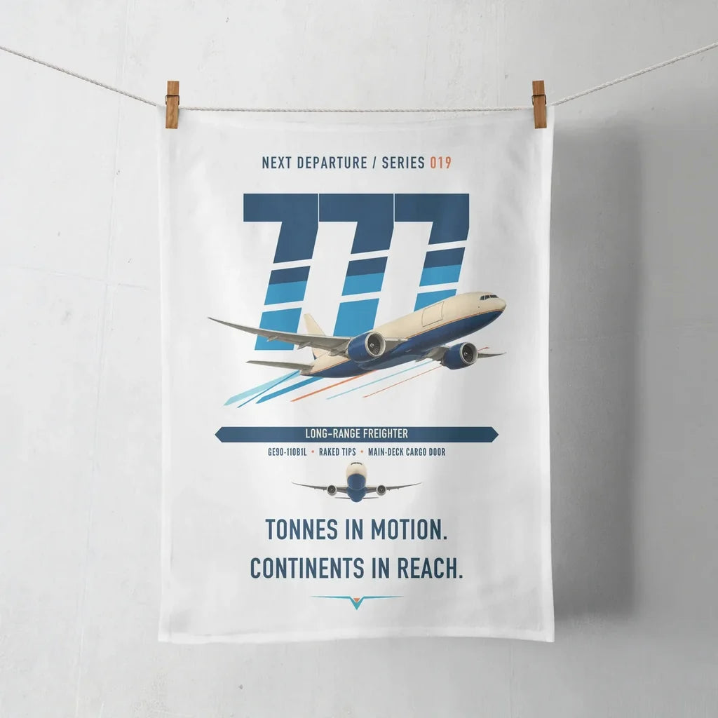 Boeing 777F design on white towel