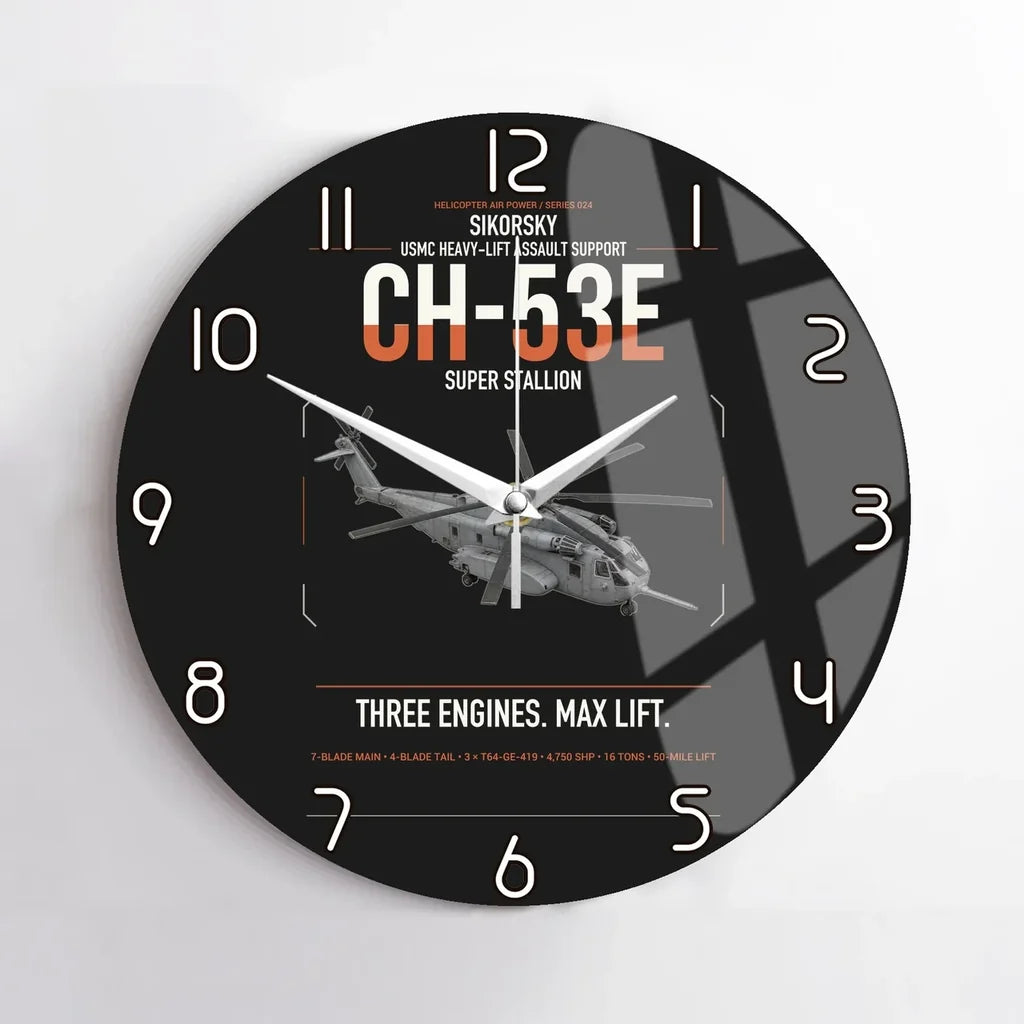 Sikorsky CH-53E Super Stallion design on black no frame wall clock