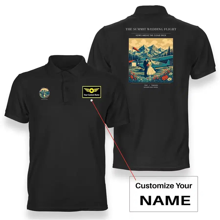 VINTAGE G4345 - The Summit Wedding Flight - Double-Side Polo T-Shirt design on black+name