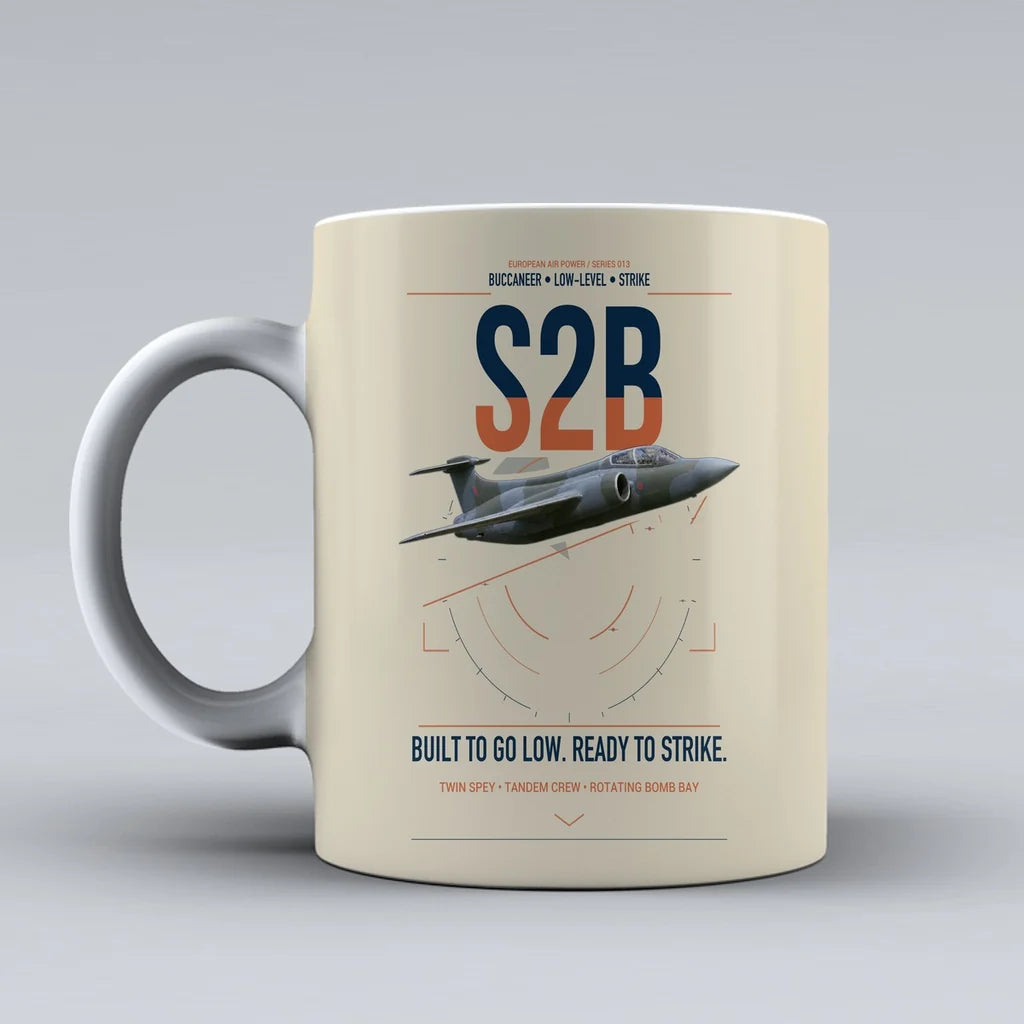 Blackburn Buccaneer S2B design on beige ceramic mug, double-side print