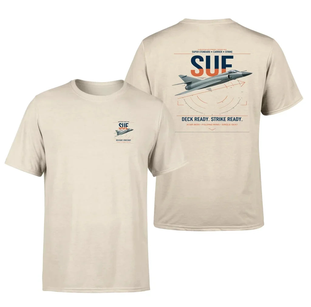 Dassault Super Étendard design on beige t-shirt, double-side print
