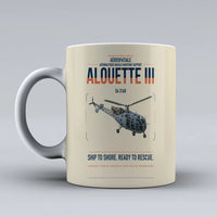 Thumbnail for Aérospatiale SA 316B Alouette III design on beige ceramic mug, double-side print
