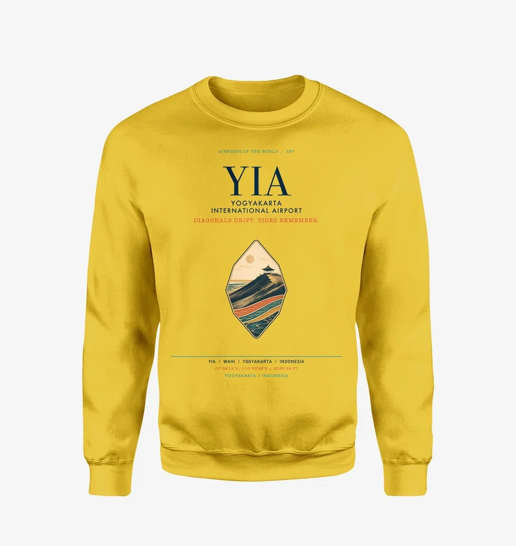 Yogyakarta International Airport (YIA) design on yellow sweatshirt