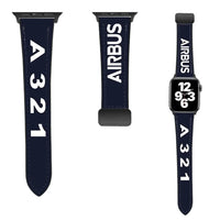 Thumbnail for Airbus A321 Flat Text leather apple watch band - navy blue