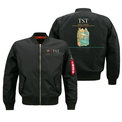 Trang Airport (TST) design on black bomber jacket