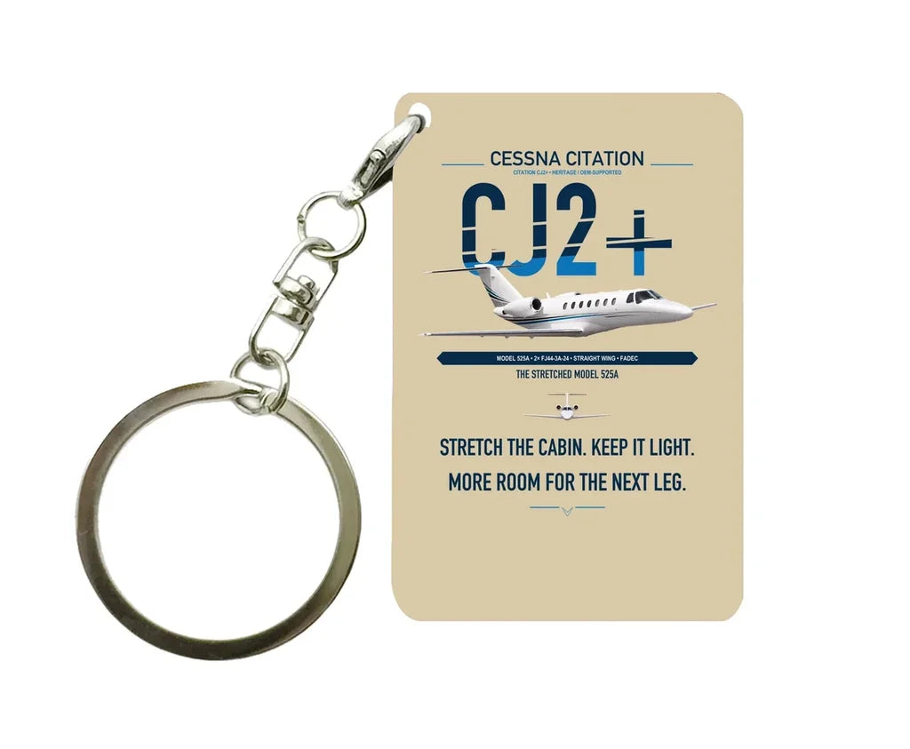 Cessna Citation CJ2+ design on beige designed key chain, double-side print