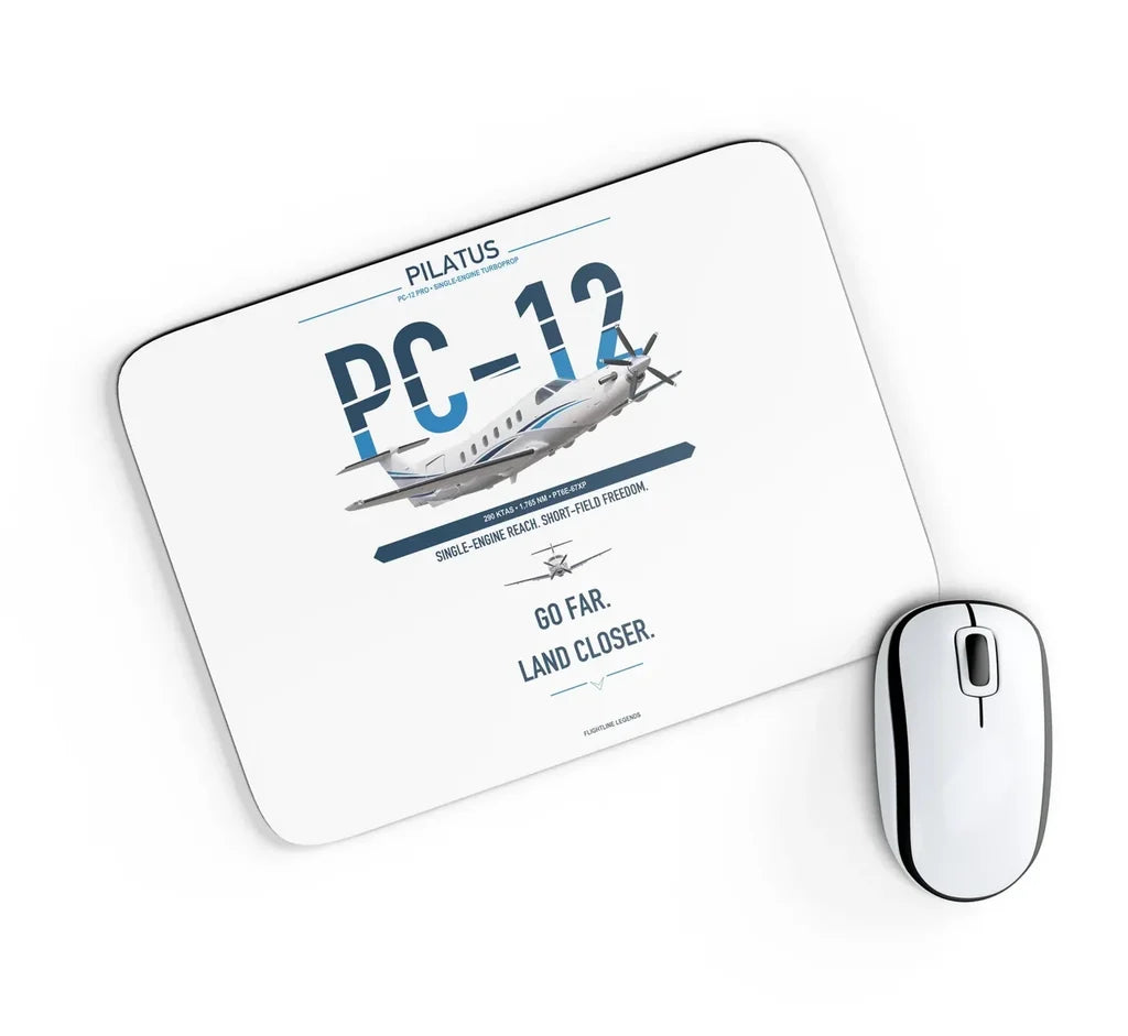 Pilatus PC-12 PRO design on white rectangle mouse pad