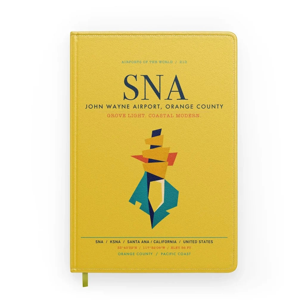 John Wayne Airport, Orange County (SNA) design on yellow notebook