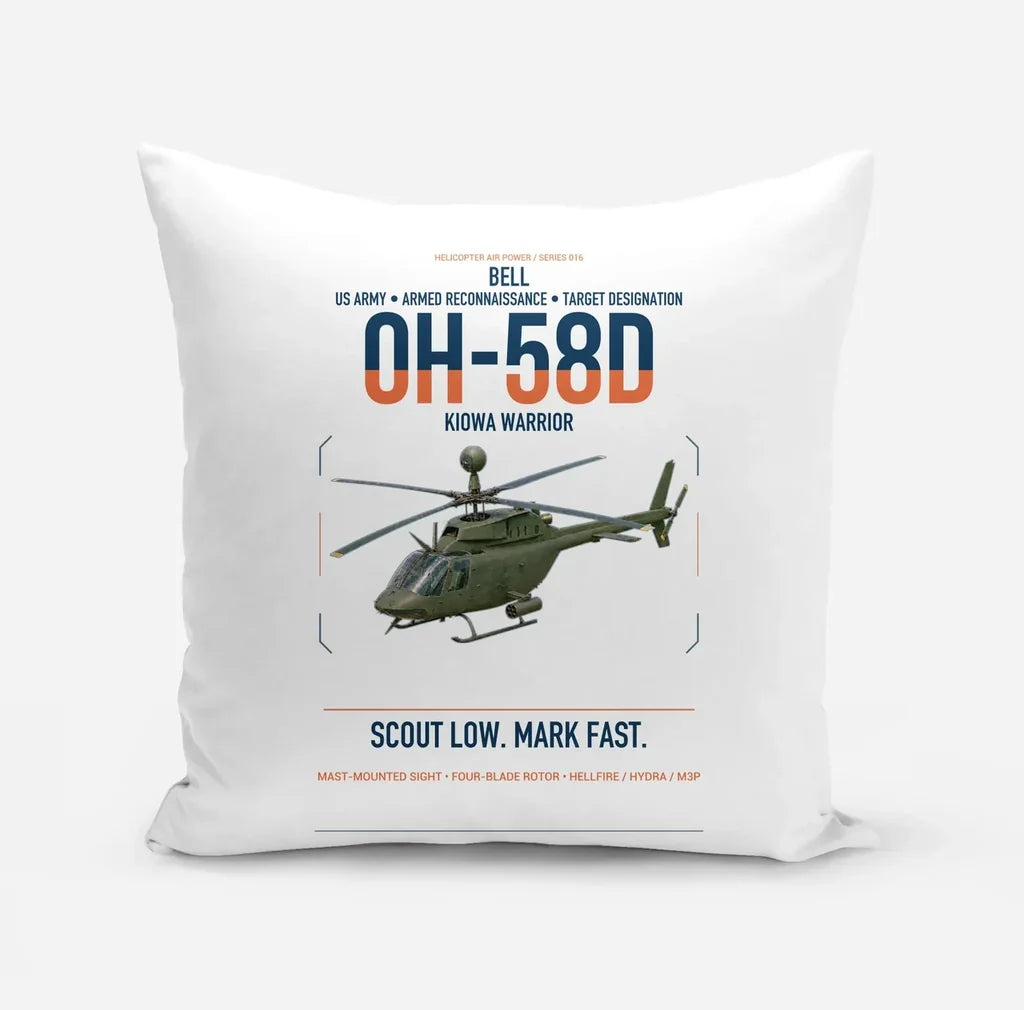 Bell OH-58D Kiowa Warrior design on white pillow