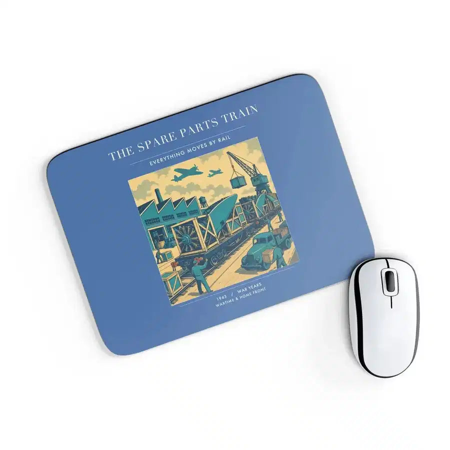 VINTAGE G4527 - The Spare Parts Train - Designed Mouse Pads design on blue rectangle