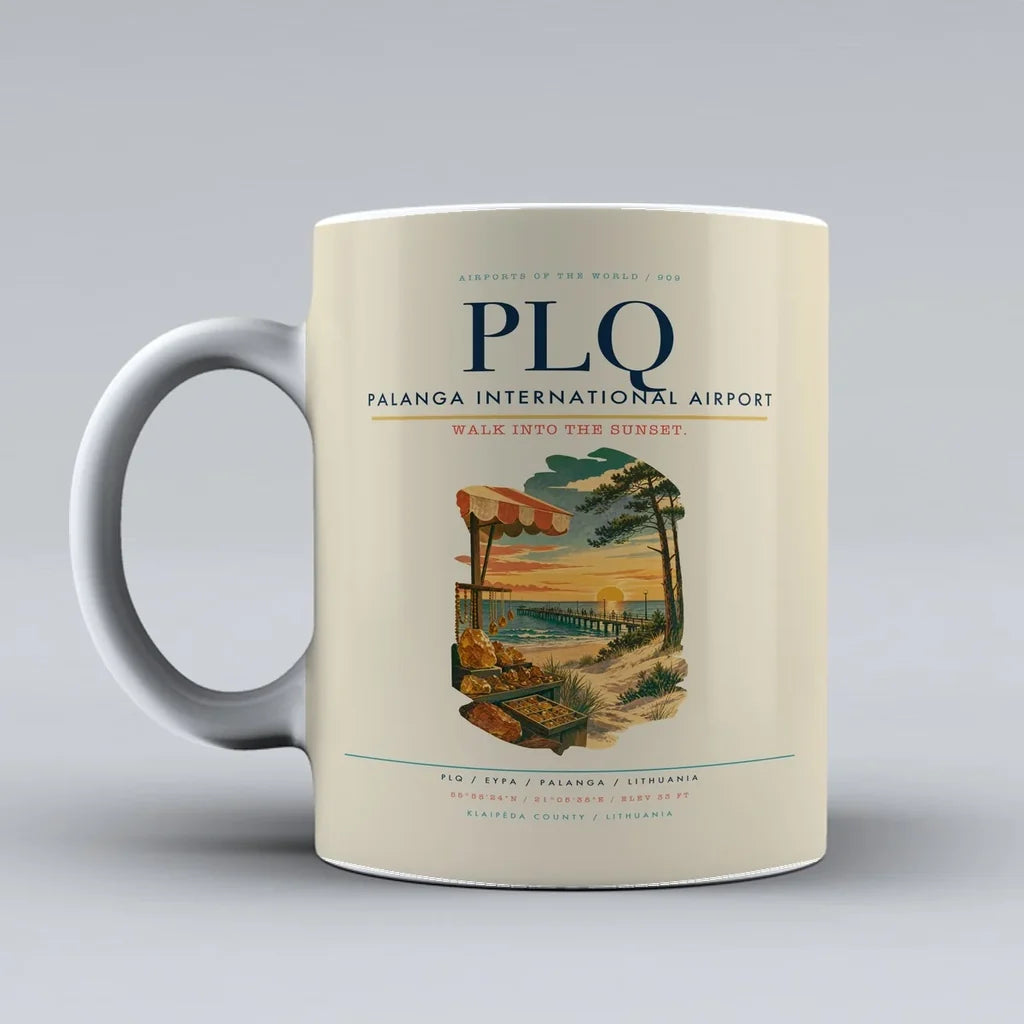 Palanga International Airport (PLQ) airport code design on beige ceramic mug