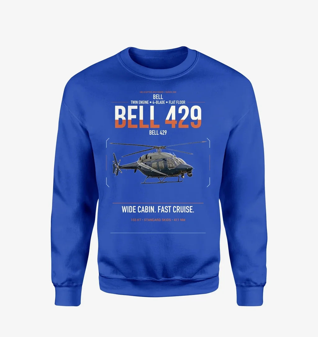 Bell 429 design on blue sweatshirt