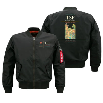 Treviso Airport (TSF) design on black bomber jacket