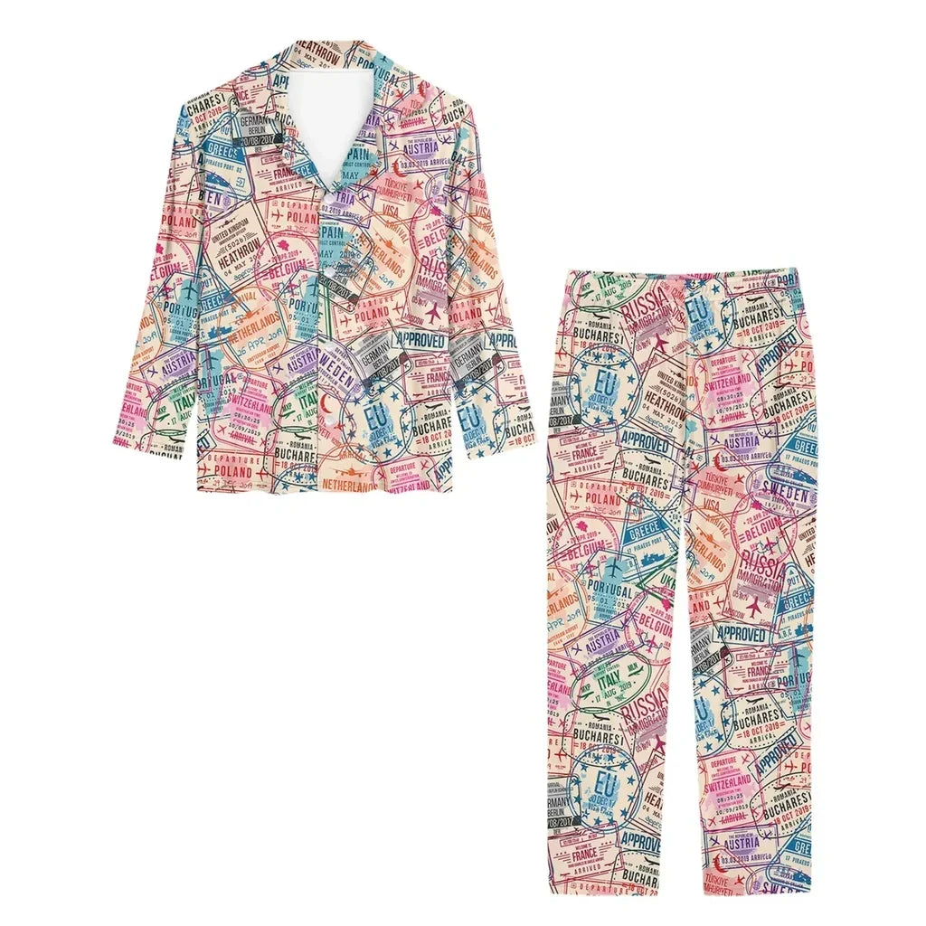 Passport Stamps women button pajamas - view 2