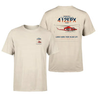 Thumbnail for SUBARU Bell 412EPX design on beige t-shirt, double-side print