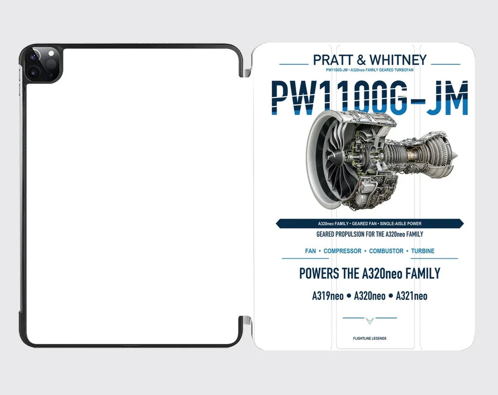 PW1100G-JM design on white ipad tablet case