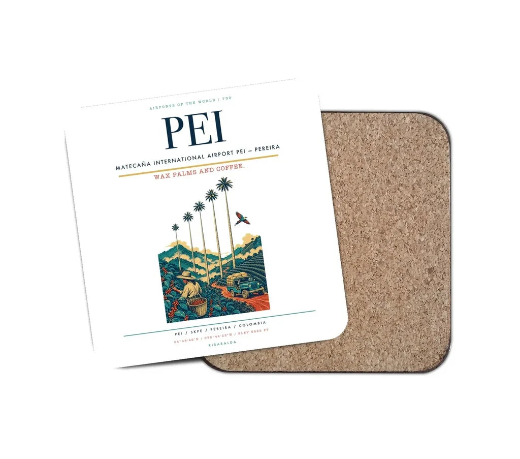 Matecaña International Airport (PEI) design on white 1 piece coaster