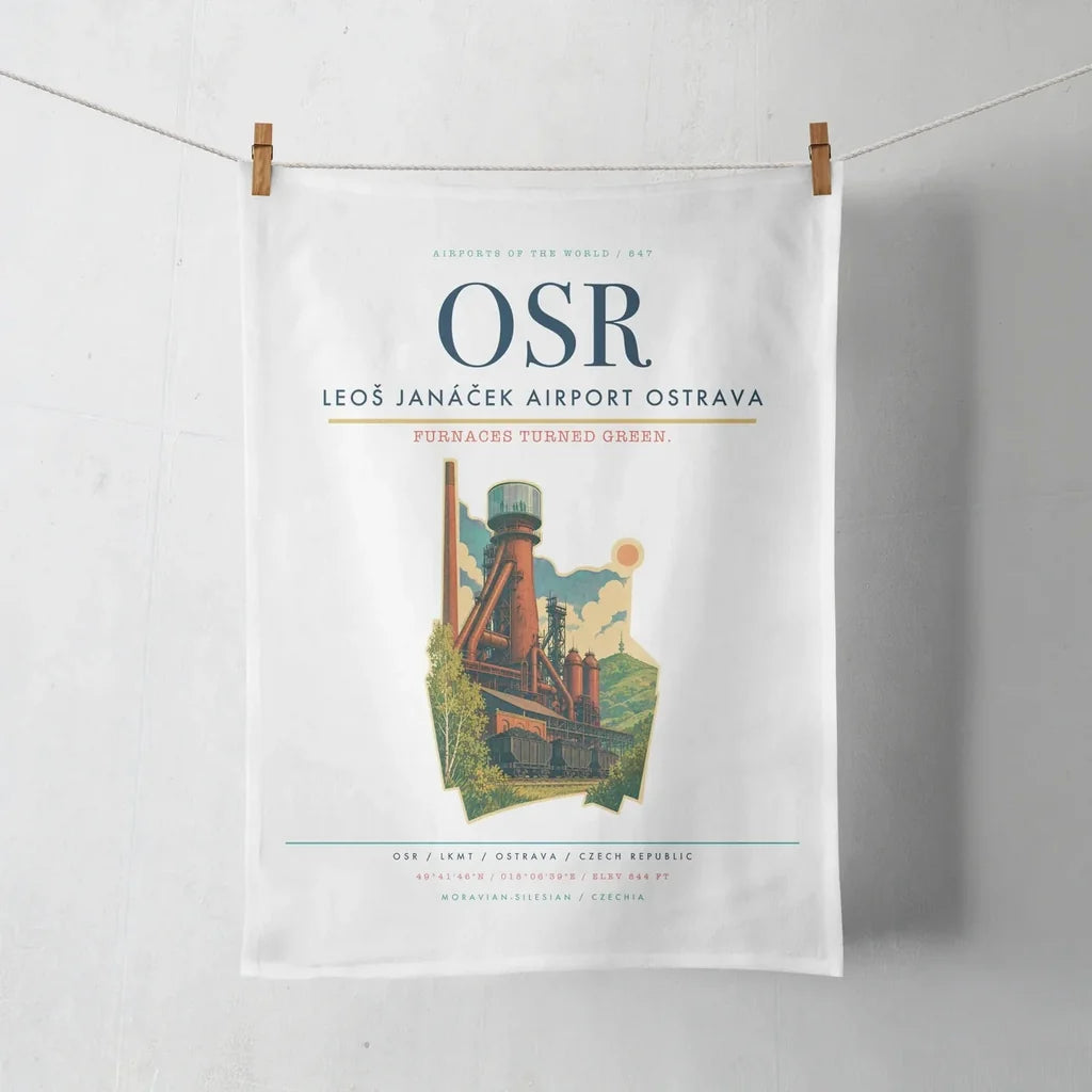 Leoš Janáček Airport Ostrava (OSR) design on white towel