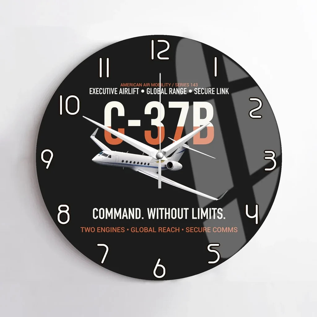 C-37B Global Command Link design on black no frame wall clock