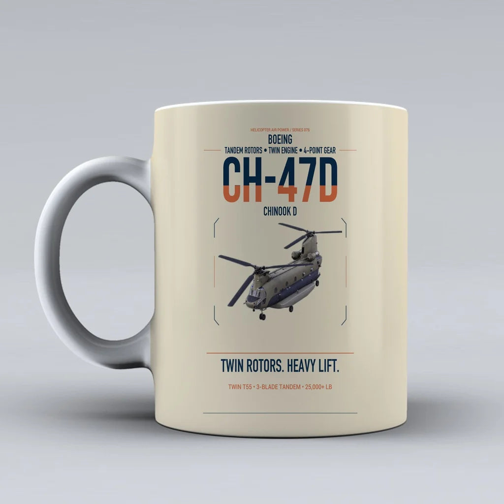 Boeing CH-47D design on beige ceramic mug, double-side print