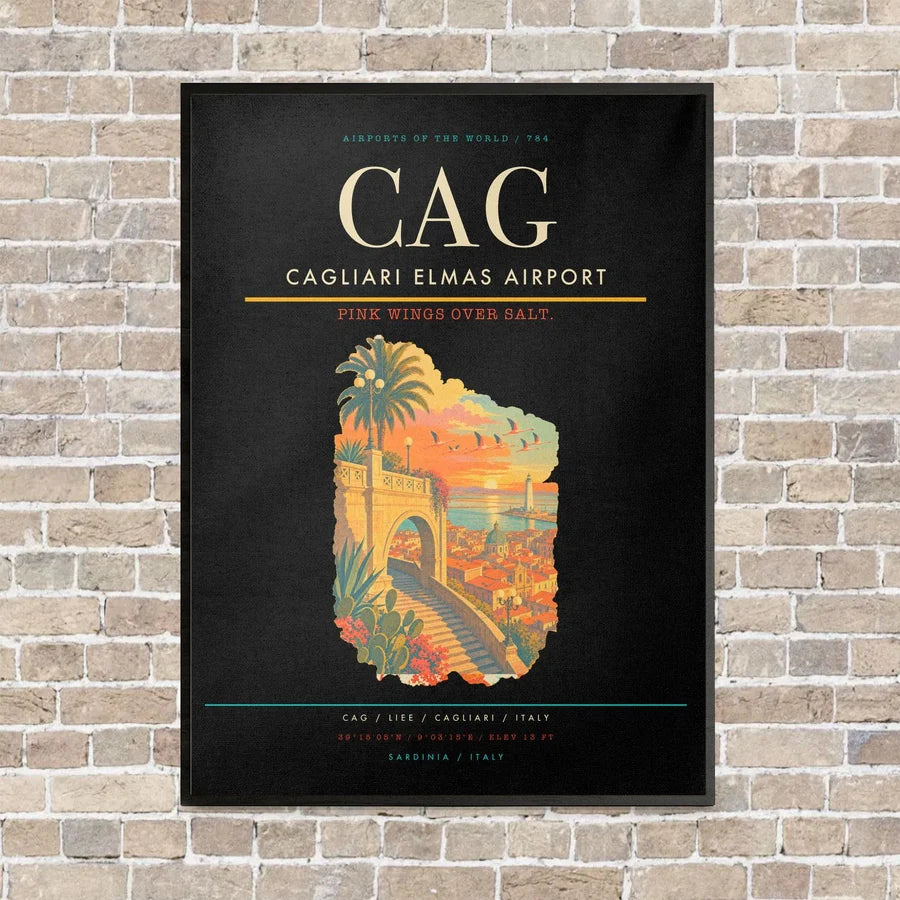 Cagliari Elmas Airport CAG - Canvas Framed - Black