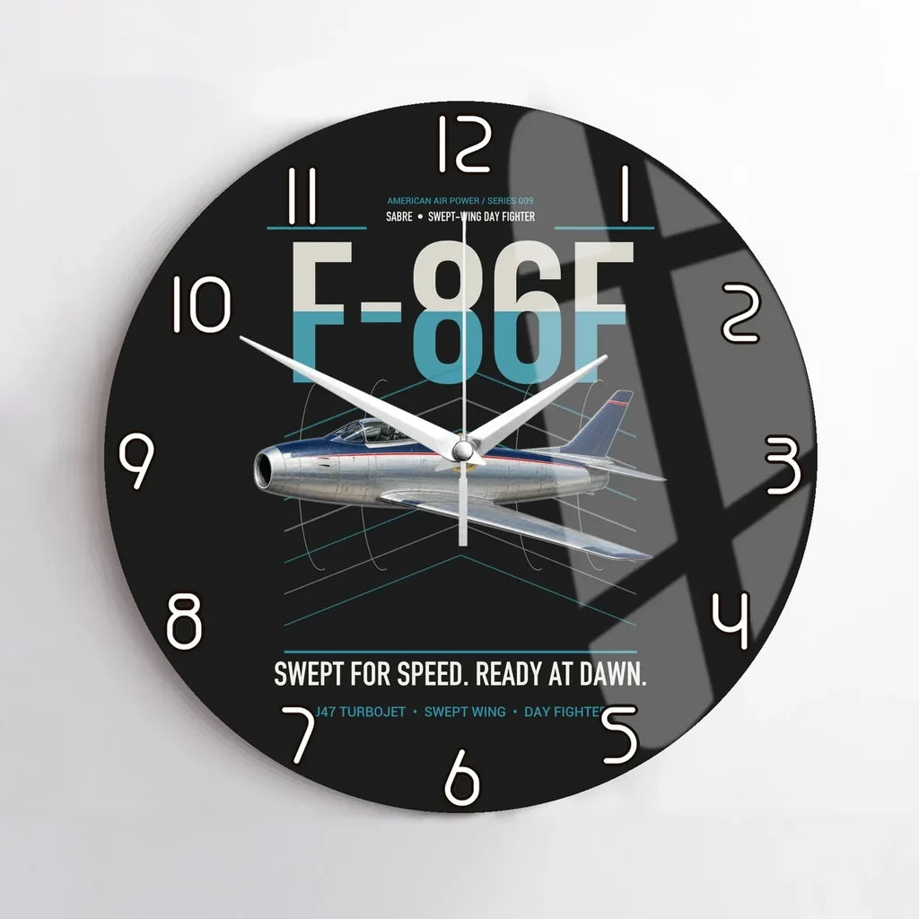 F-86F Sabre design on black no frame wall clock