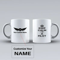 Thumbnail for Keep Calm I'm a Pilot Ceramic White aviation design on ceramic mug, premium ceramic with glazed finish.