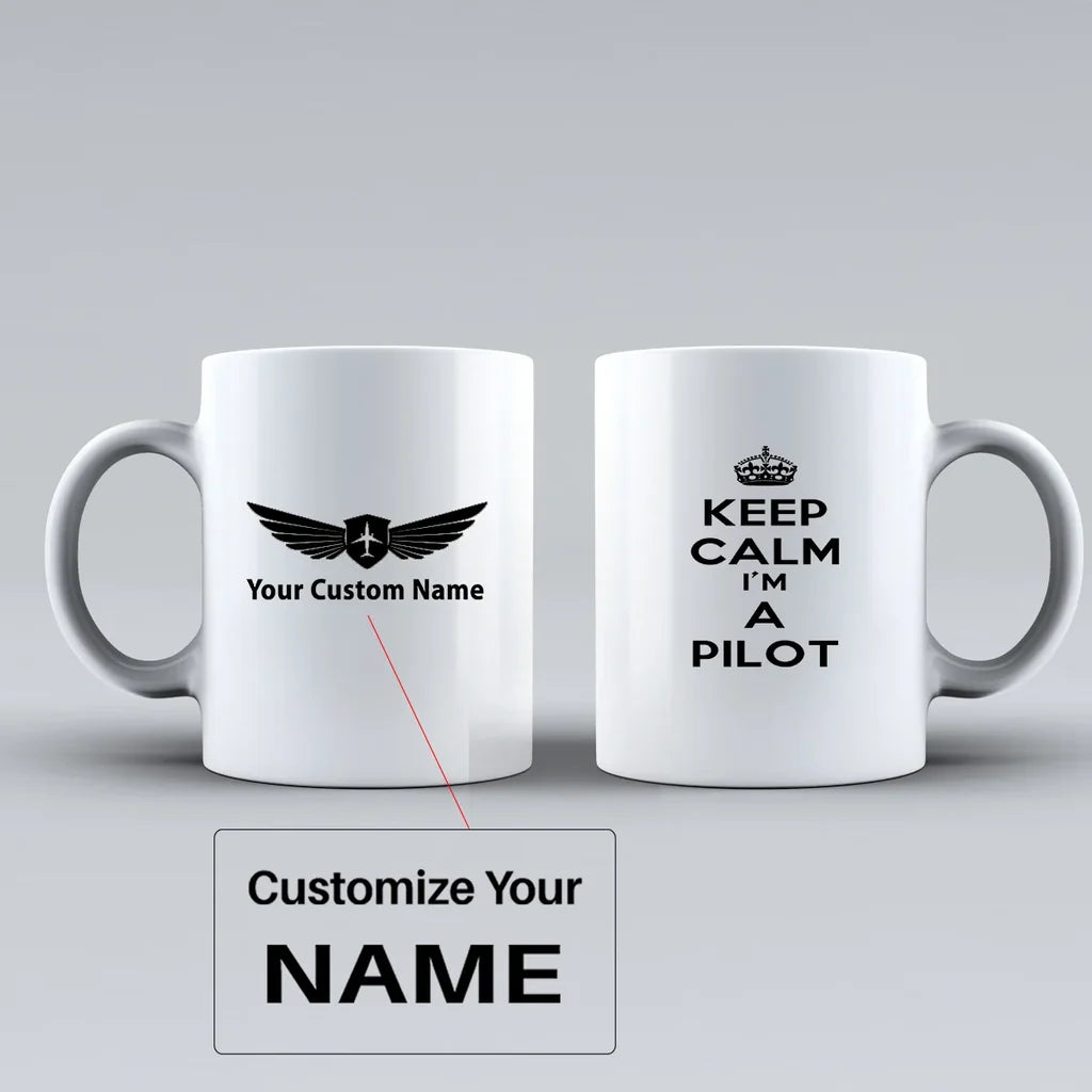 Keep Calm I'm a Pilot Ceramic White aviation design on ceramic mug, premium ceramic with glazed finish.