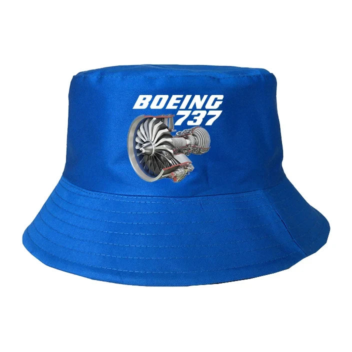 Boeing 737+Text & CFM LEAP-1 Engine summer hat - blue