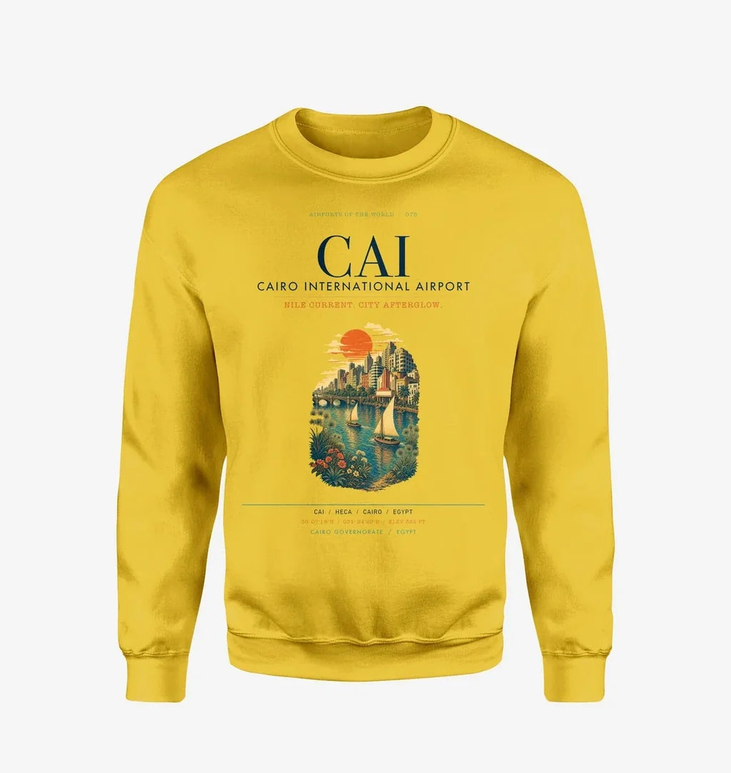 Cairo International Airport (CAI) design on yellow sweatshirt