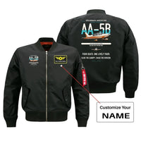 Thumbnail for Grumman American AA-5B Tiger design on black+name bomber jacket, double-side print