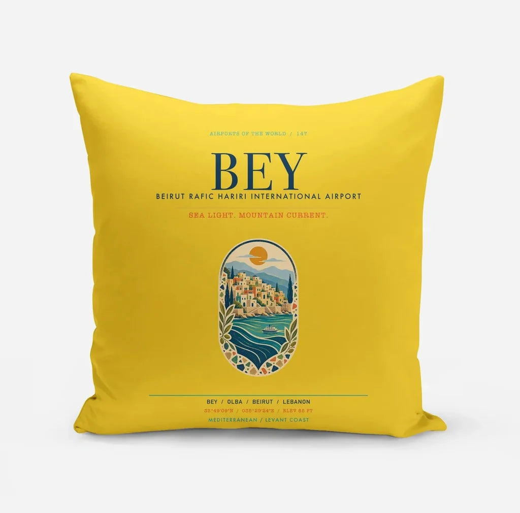 Beirut Rafic Hariri International Airport (BEY) design on yellow pillow