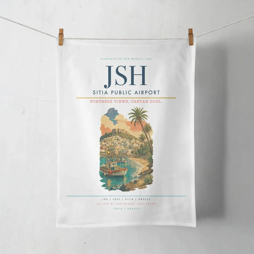 Sitia Public Airport (JSH) design on white towel