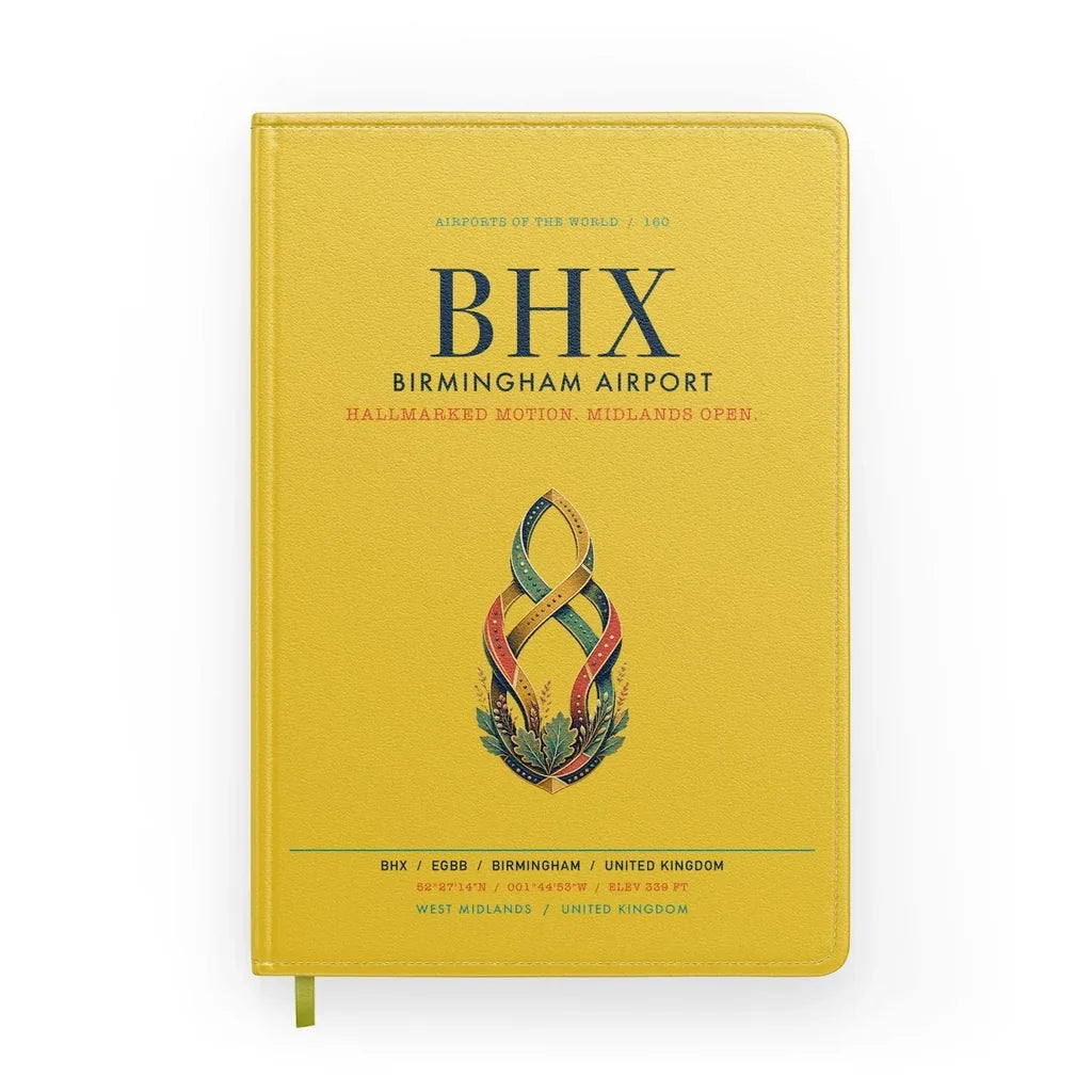 Birmingham Airport (BHX) design on yellow notebook