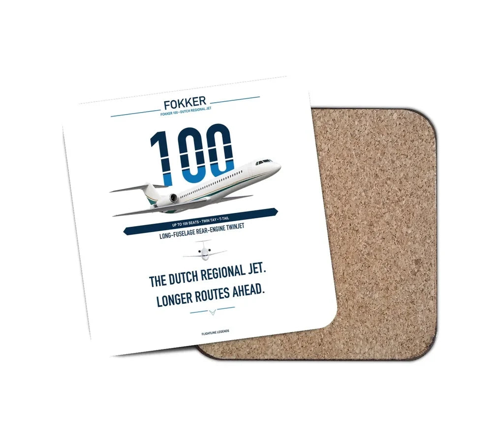 Fokker 100 design on white 1 piece coaster