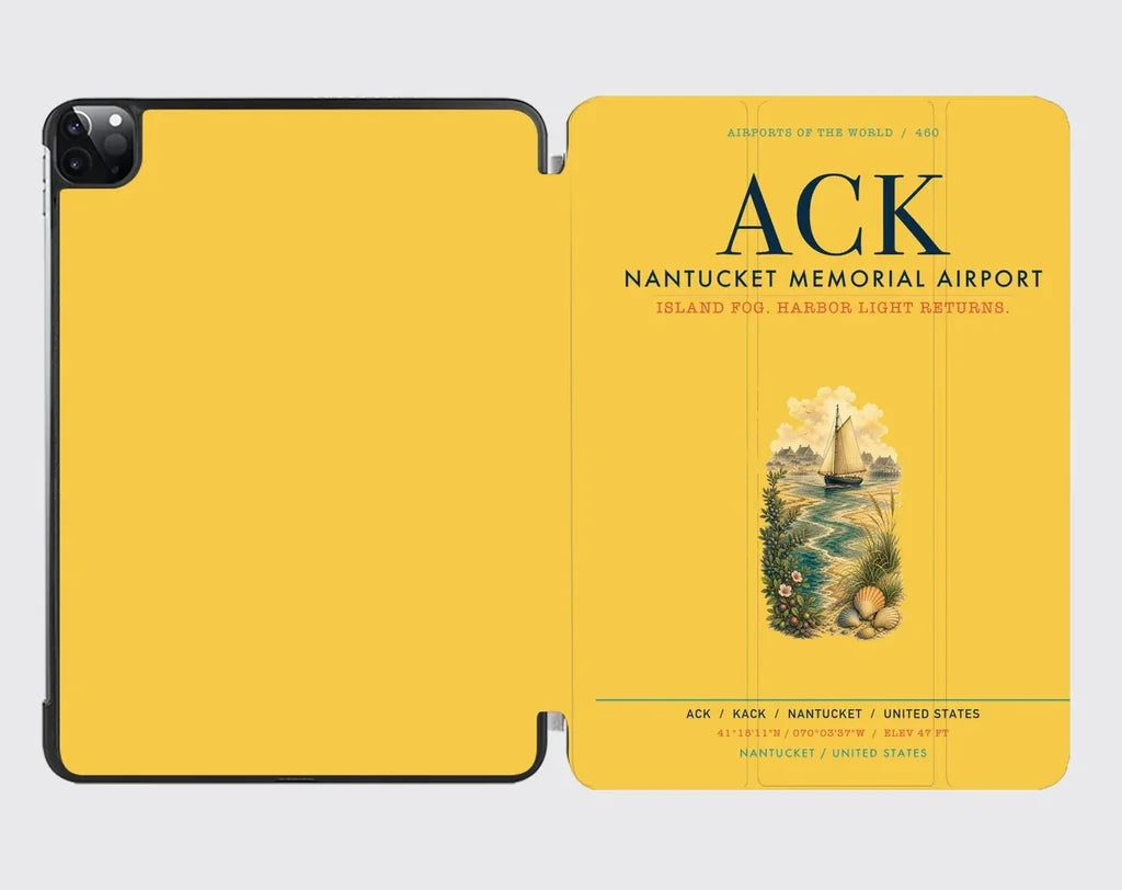 Nantucket Memorial Airport (ACK) design on yellow ipad tablet case