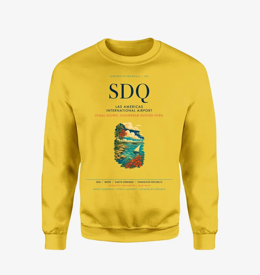 Las Americas International Airport (SDQ) design on yellow sweatshirt