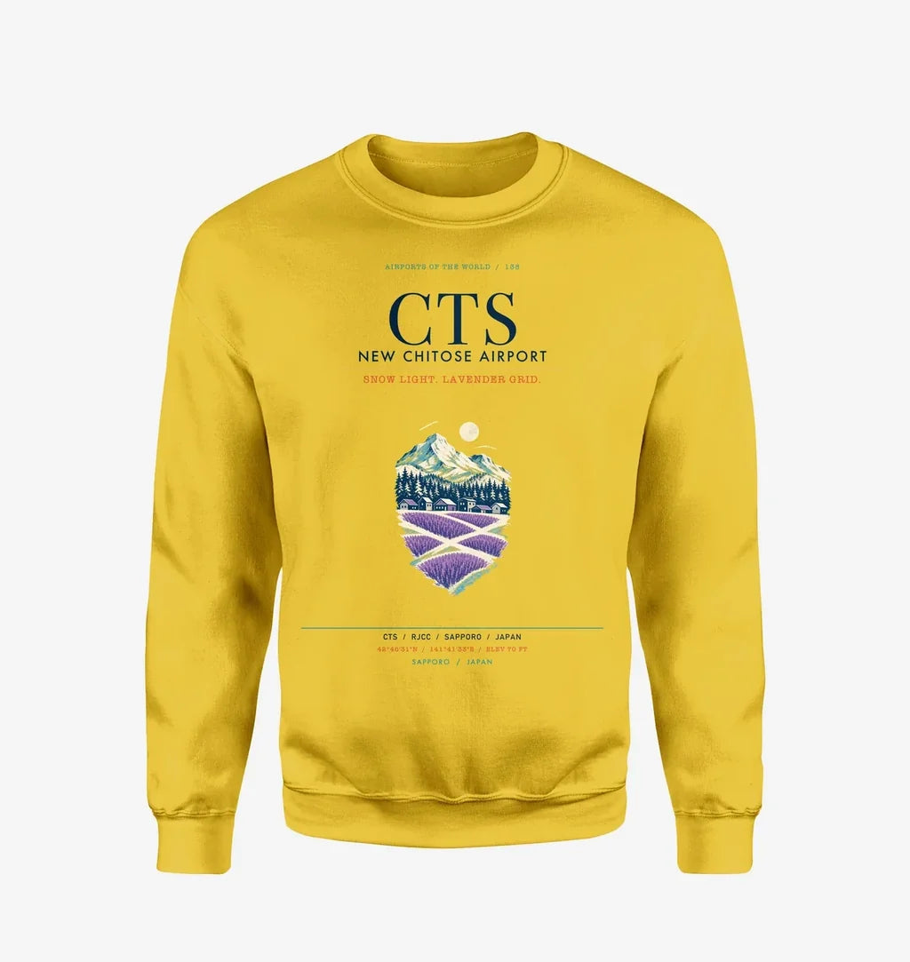 New Chitose Airport Sapporo (CTS) design on yellow sweatshirt