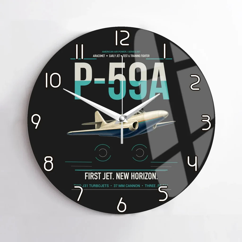 P-59A Airacomet design on black no frame wall clock