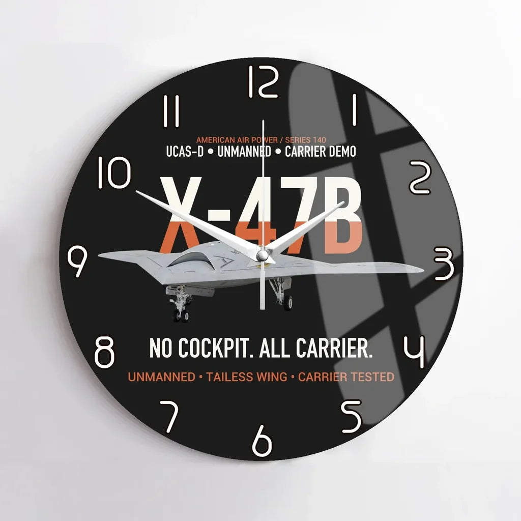 X-47B UCAS-D Carrier Wing Without a Cockpit design on black no frame wall clock